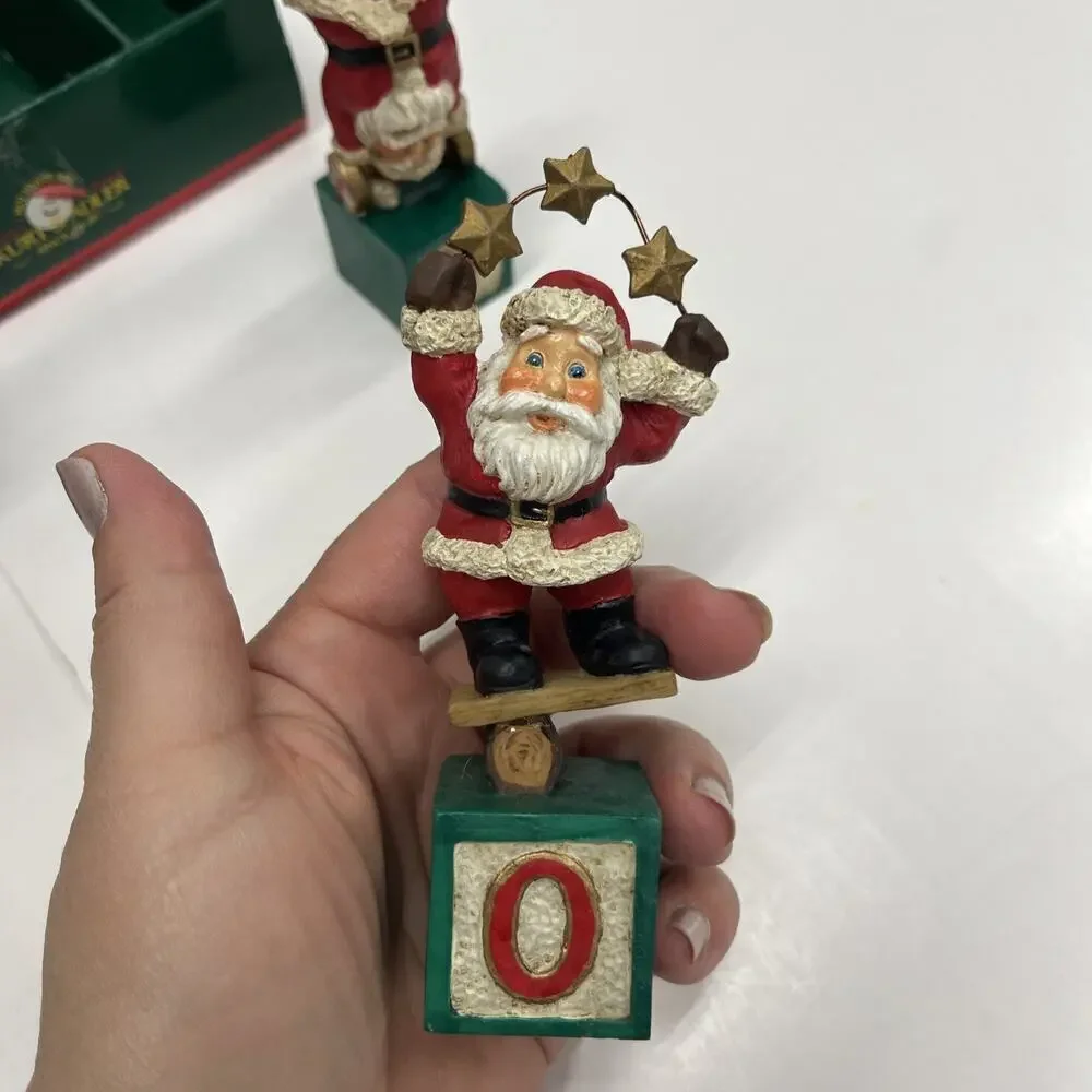 Kurt Adler 3 Piece Balancing Santa’s Christmas Joy Blocks Resin Figurine Set